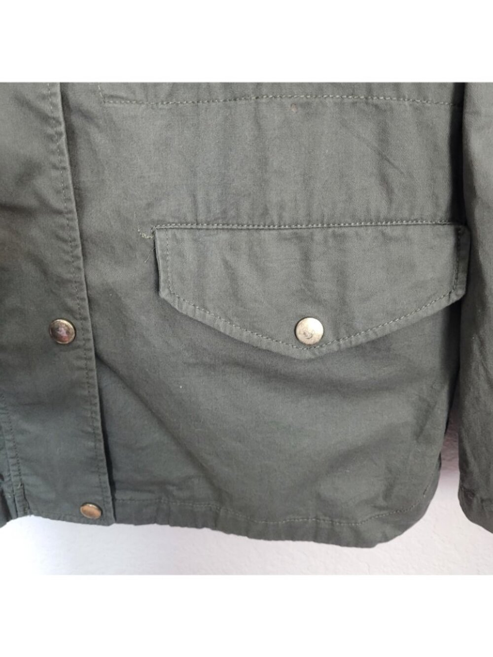 Love Tree Green Military Style Utility Jacket Chore Work Zip & Snap Closure Med - Picture 9 of 10